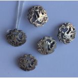 Group of 5 Antique Silver Buttons - 18mm diameter.