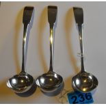 Trio of Scottish Silver Toddy Ladles marked DG - each 6 1/4" long with clean bowls.