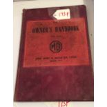 Owners Handbook for the MG One and Quarter Litre (Series Y).