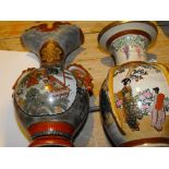 Pair of Japanese Vases and Triple Tiered Box.