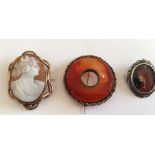 Lot of 3 Brooches including Cameo.