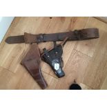 Lot of 2 Vintage Leather Holster and Leather Sam Browne Belt.