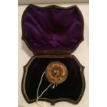 Victorian Gold Mourning Brooch in Case.- 1 1/2" diameter - brooch approx 8.5 grams.