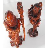 Vintage Pair of Oriental Wooden Carvings - 12 inches tall.