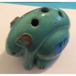 Antique Oriental Turquoise Coloured Glazed Pottery Rabbit/Rat - 5 1/2" long - 4 1/2" tall.