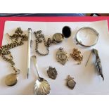 Lot of Silver Watch Fobs-Sovereign Case-Silver Tea Caddy Spoon etc.