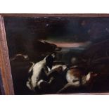 Antique Oil Painting - late 17thC ? - of Dogs attacking a Deer - actual oil 30" x 20".