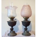 Lot of 2 Vintage Cherub Motif Lamps with Funnels and Shades.