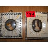 Pair of Ivory Framed Miniatures of 4 1/4" x 4" and 4" x 3 1/2".