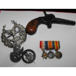 Lot of Saloon Pistol, Medals and Badges.