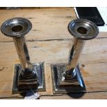 Pair of Antique Silver Candlesticks - 9" tall and 4 1/4" square on base.