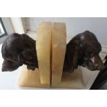 After Prosper Lecourtier Pair of Oynx Bronzed Spelter Bookends Bloodhound and Retriever 7 3/4" T