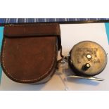 Vintage Hardy's Perfect 3 3/8" Alloy Reel in Farlow's Block Leather Case.