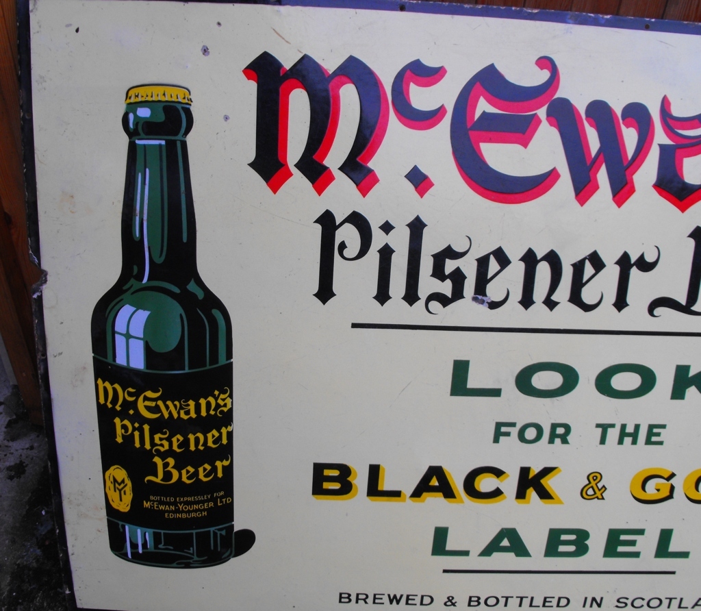 Antique/Vintage McEwans Pilsner Beer Enamel Sign - 47" x 35". - Image 3 of 4