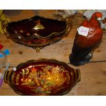 Lot of 2 Large Carlton Rouge Royal Bowls and Beswick Golden Eagle Decanter.