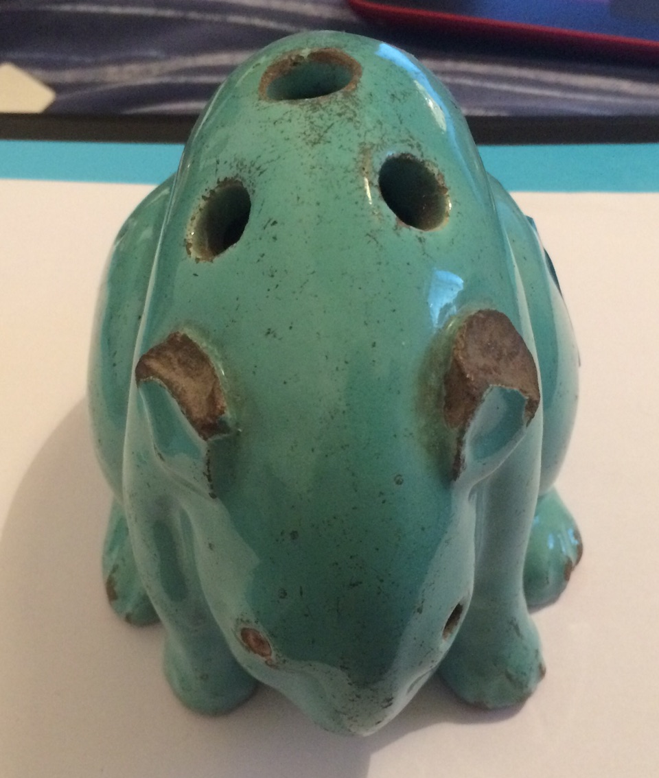 Antique Oriental Turquoise Coloured Glazed Pottery Rabbit/Rat - 5 1/2" long - 4 1/2" tall. - Image 2 of 8