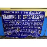 Antique North British Railway Enamel Trespass Sign 27" x 20".