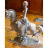 Vintage Lladro Horse and Rider 18" tall and 15" at the widest.