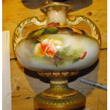 Antique Royal Worcester Hadley Rose Two Handled Vase 9" tall signed M E Eaton.