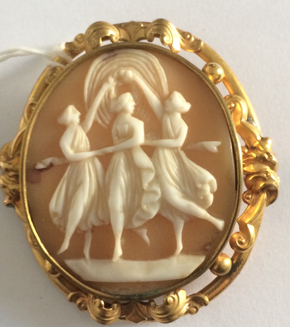 Antique/Vintage Cameo of Three Dancers - 60mm x 50mm.