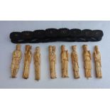 Lot of 8 Oriental c1920 Ivory Figures on Stand 4 1/4" (110mm) tall.