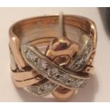 Vintage Gold and Diamond Gents Puzzle Ring size UK (T 1/2) - US (10) - 18 grams weight.