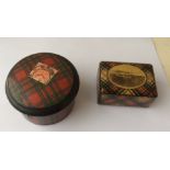 Clark's Co's Tartan Ware String Holder and Tartan Ware Stamp Box.