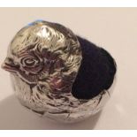 Sampson Mordan&Co Chester Silver Novelty Chick Pin-Cushion 2" x 1 1/2".