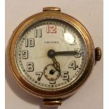 Antique Arcadia 14kt Cased Gold Watch - working order - case 33mm inc button.