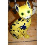 Vintage Galle Style Yellow and Blue Cat 14" tall.