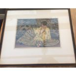 A Rigden Read Woodcut "The Mandarin Gown" 7/75 signed in pencil by artist - woodcut 12 3/4x9 1/4"