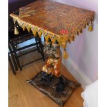 Antique Venetian Carved and Polychromed Figural Table, 19th c., trompe-l`oeil top.