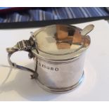 Vintage Silver Mustard Pot and Liner with Spoon - 1 7/8" tall and 2 3/8" diameter.