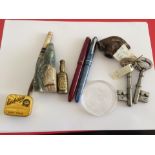 Lot of Pale Ale Brass Vesta Case-Pens-Keys etc.