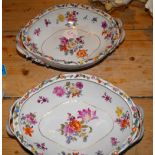 Antique Pair of Meissen Fruit Bowls 12" x 8 1/2" long.