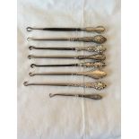 Lot of 8 Vintage Silver Handled Button Hooks.