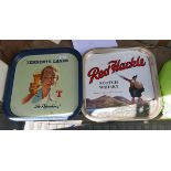 Vintage Red Hackle and Tennents Lager Tin Bar Trays.