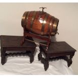 Pair of Victorian Stools and Vintage Whisky Barrel.