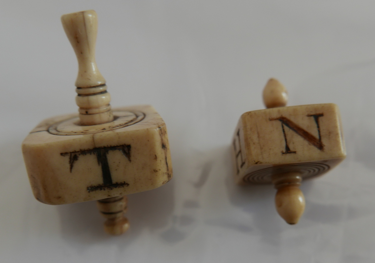 Pair of Antique Ivory Sailors Scrimshaw Gambling Spinners. - Image 3 of 6