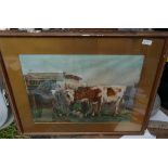 Victorian Watercolour of Cattle dated 1894 - 26" x 20".