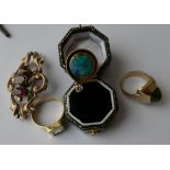 Lot of Gold etc Rings and Brooch - 18k - 14k Rings - total weight 25.6 grams.