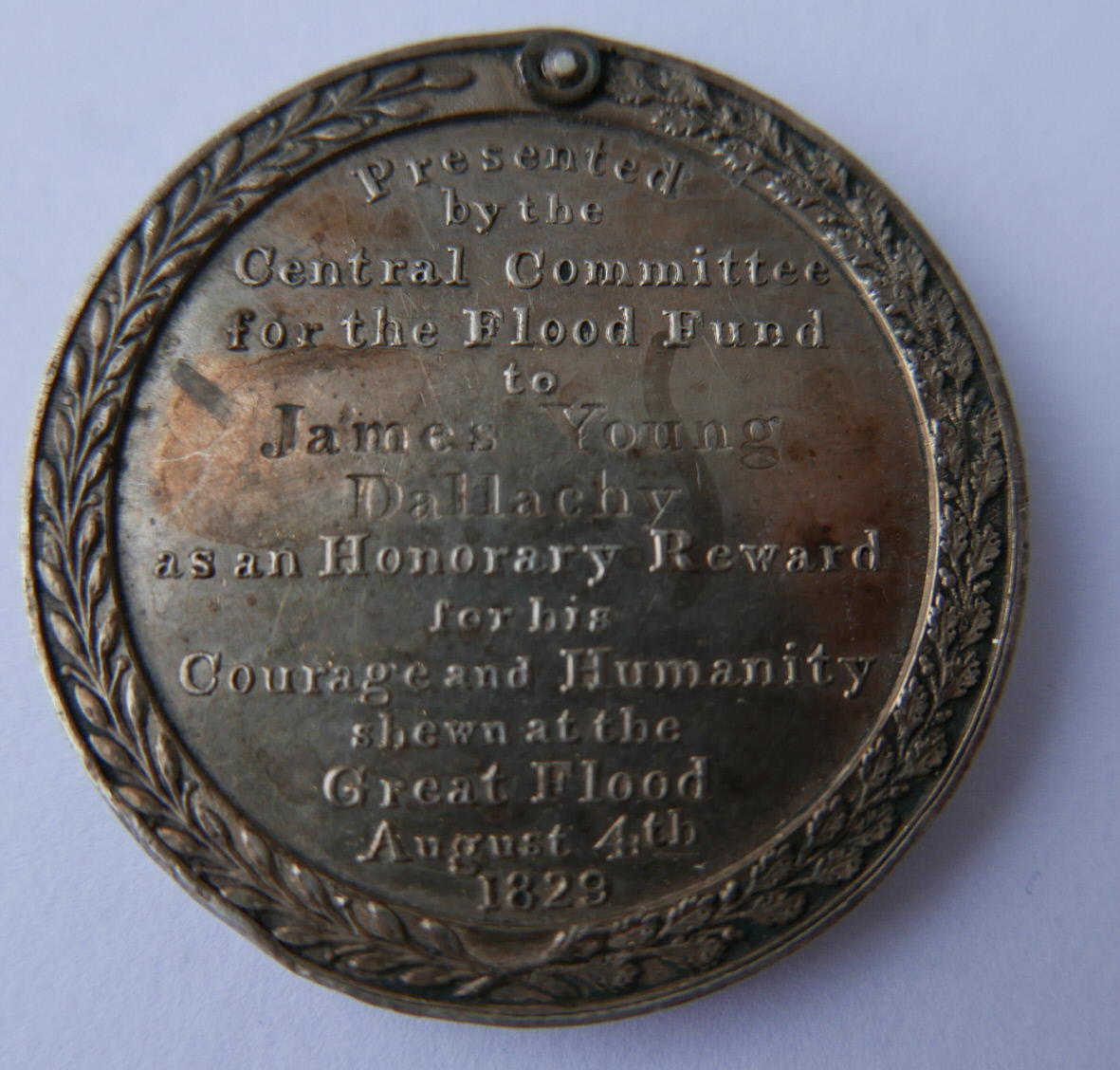 Great Flood of Moray 1829 Medal awarded by the Flood Fund to a James Young-Dallachy. - Image 2 of 2