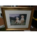 Large Signed Gilt Framed Print of Labradors - Fitzgerald 202/550.