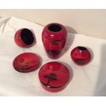 Lot of 5 pieces of Poole Flambe Ware.