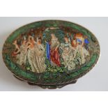 Vintage Continental Silver and Enamel Compact with Maidens Scene - 82mm x 61mm.