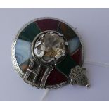 Antique Victorian Silver, Agate and Citrine Brooch - 65mm x 55mm.