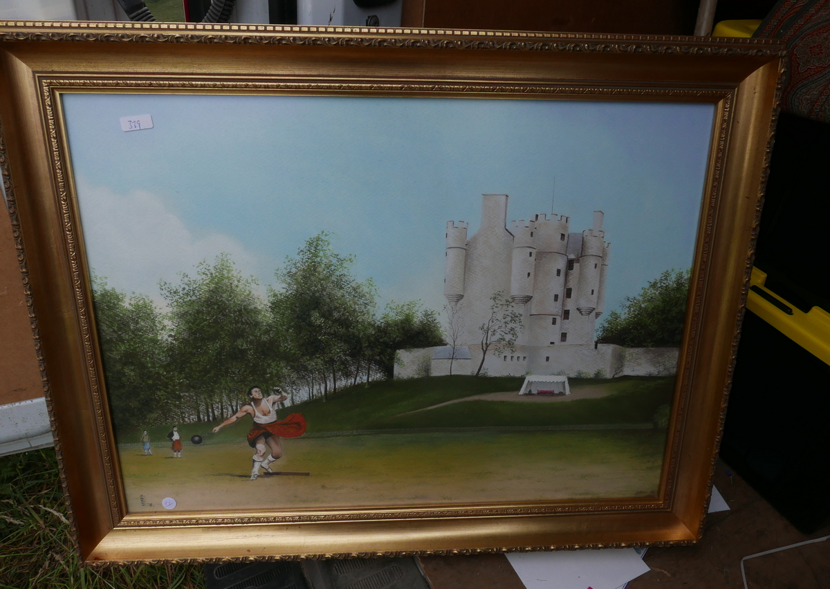 Large Framed Oil Painting of Braemar Gathering - 35" x26"