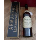 Boxed Bottle of Grand Armagnac "Les Comtes de Cadignan" 1955.