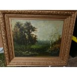 Pair of Antique Gilt Framed Landscape Oils - Frames 32" x 29".