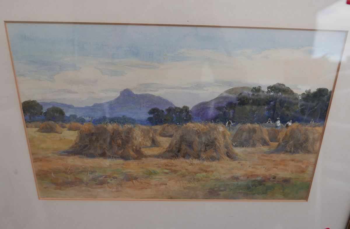 James Kinnear Edinburgh Area Harvest Scene - actual watercolour 16 3/4" x 10 1/4". - Image 2 of 4